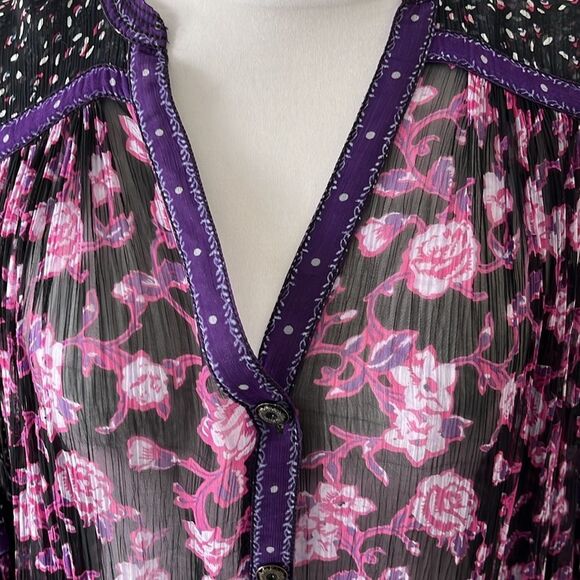 Free People Mini Dress Rosebuds Button Front Flowy Silhouette Oversized SZ XS-M - Picture 6 of 15